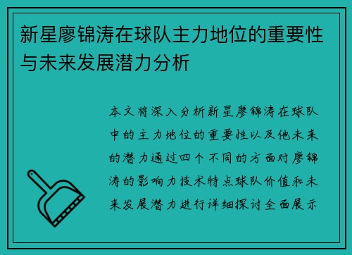 新星廖锦涛在球队主力地位的重要性与未来发展潜力分析