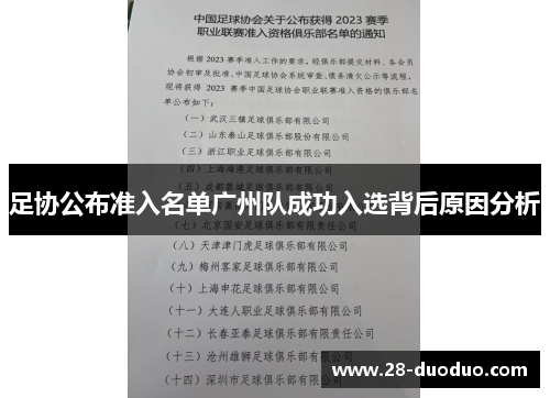 足协公布准入名单广州队成功入选背后原因分析